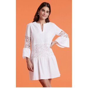 Tyler Boe Dress White Eyelet Size XS Knee Length Long Sleeve Skimmer Cotton 083
